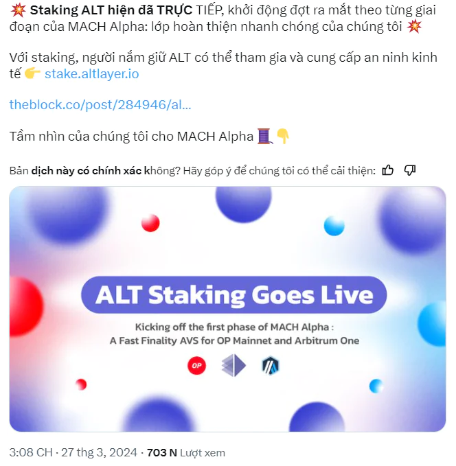 Altlayer ra mắt tính năng staking