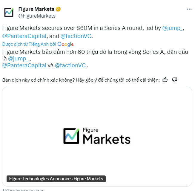 Figure Markets kêu gọi thành công 60M$ vòng Series A