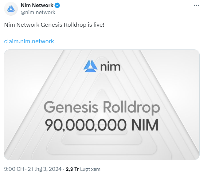 Nim Network thông báo Airdrops