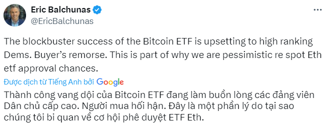 Bài đăng của Balchunas về vấn đề phê duyệt Bitcoin ETF