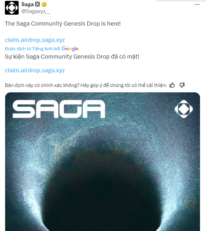 Saga thông báo Airdrops