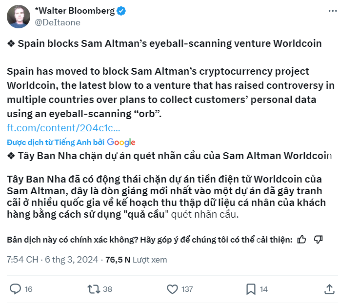 Tây Ban Nha Đình Chỉ Hoạt Động Worldcoin