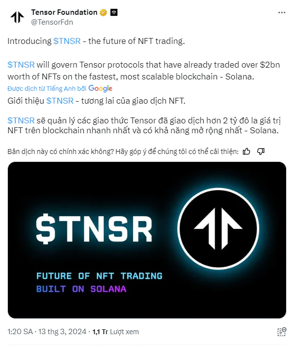 Tensor cam kết tiếp tục thúc đẩy sự phát triển của NFT, đặc biệt là trên nền tảng Solana.