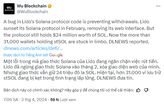 Người dùng Stake Sol trên Lido bị kẹt