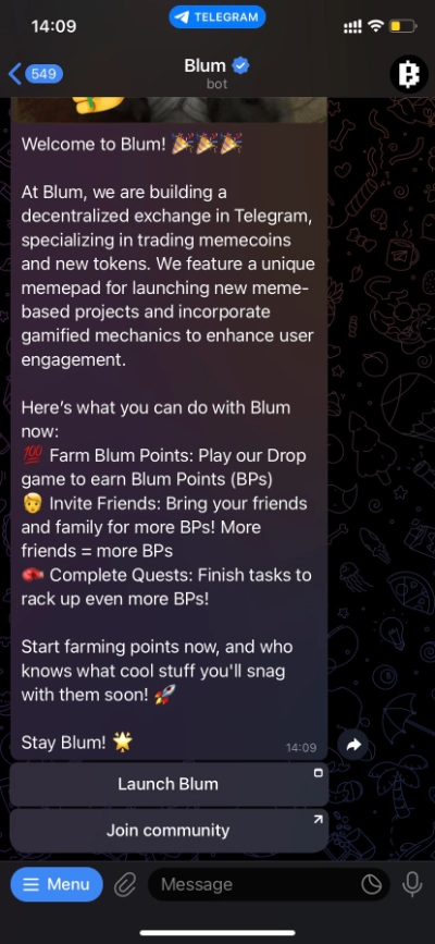 Tham gia Blum Airdrop trên Telegram