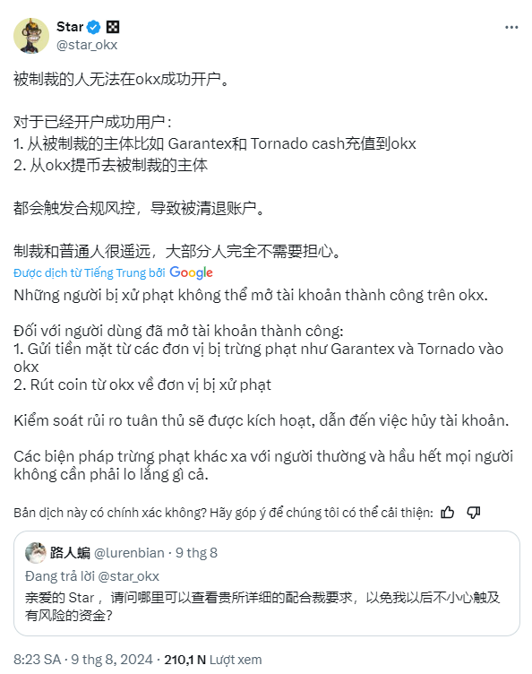 Star - ông chủ sàn OKX lập tức lên tiếng về vấn đề trên