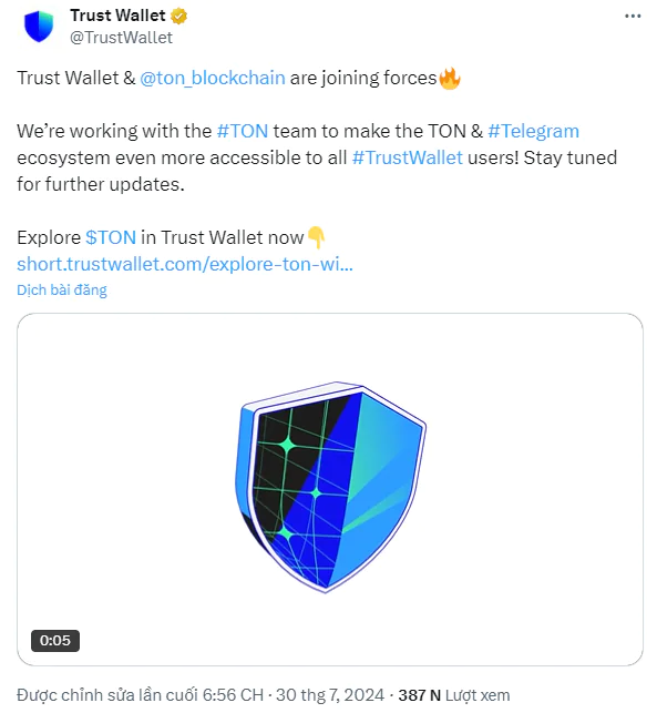 Trust Wallet tích hợp Tonblockchain