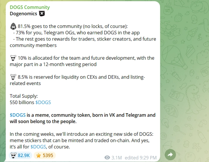 DOGS thông báo tokenomics