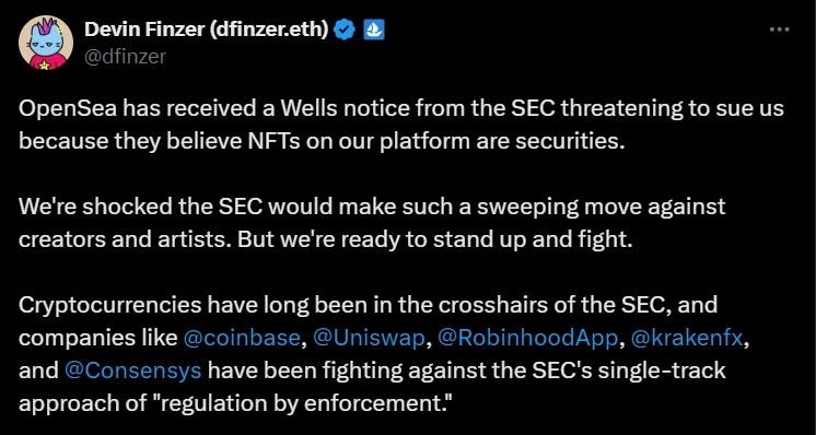 OpenSea Received Notice from SEC