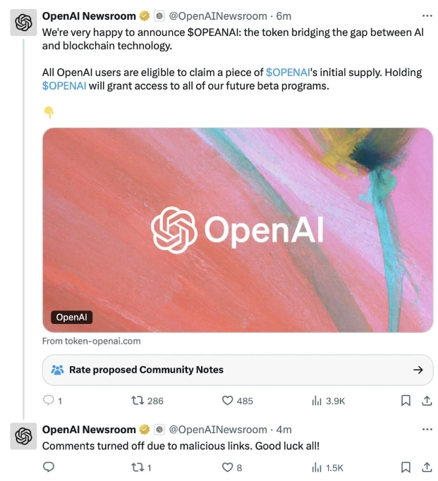 Tài Khoản X của OpenAI bị hack 