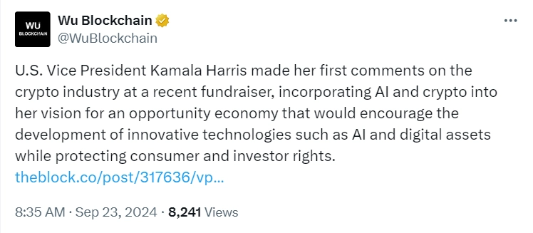 Kamala Harris Voices Support for Crypto for the First Time