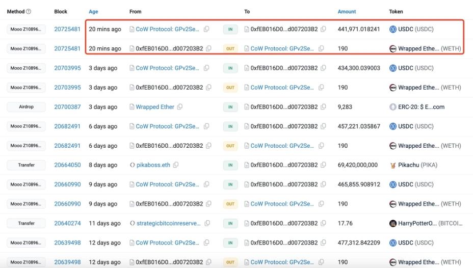 Vitalik's alleged wallet address sells ETH