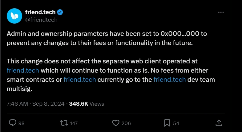Friend.tech Team Announces Relinquishment of Control