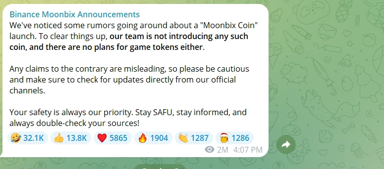 Binance Moonbix không ra mắt token