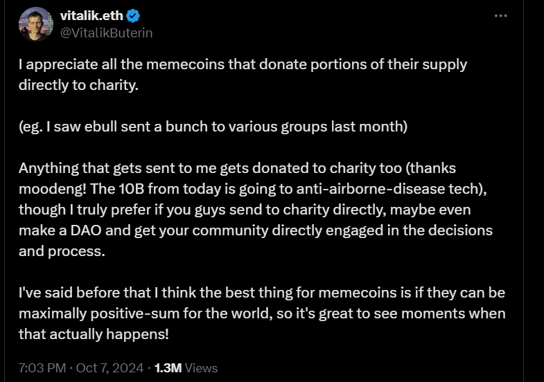 Vitalik Buterin’s Explanation for Selling Memecoins