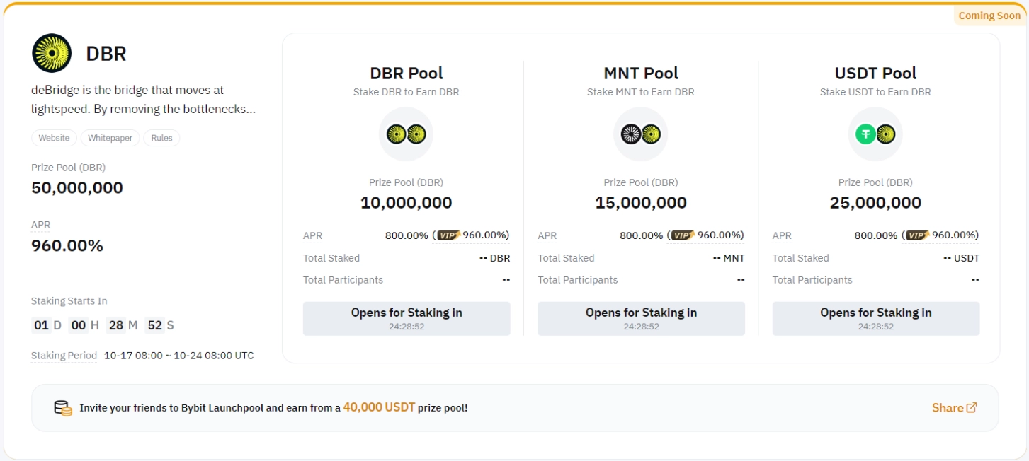 Stake USDT, DBR, MNT to Earn 50 Million DBR on Bybit