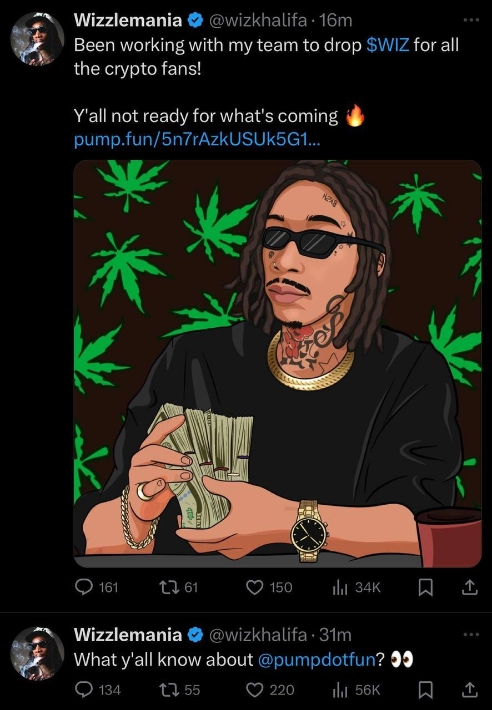 Tài khoản X của Rapper Wiz Khalifa bất ngờ shill memecoin