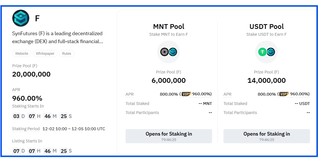 Stake USDT hoặc MNT để chia sẻ 20 triệu token F