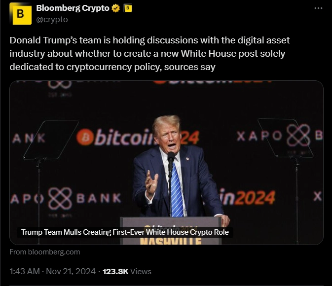 Trump Seeks to Appoint Crypto Specialist to His Administration