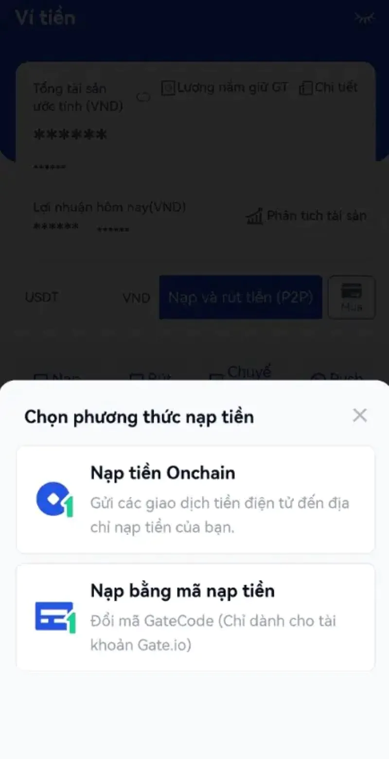 cách nạp tiền sàn gate qua app