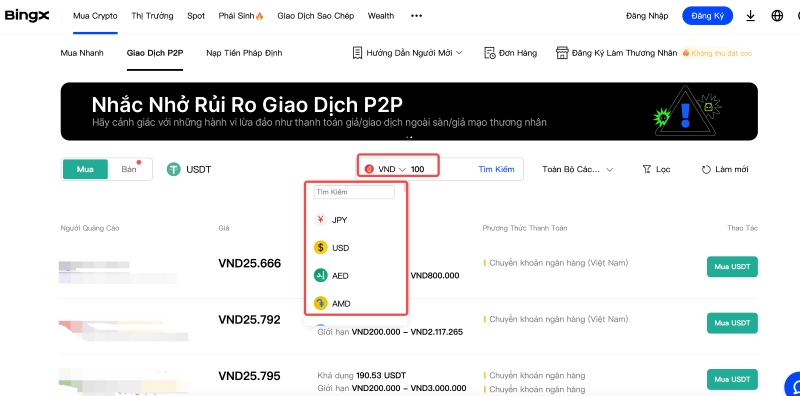 giao dịch p2p sàn bingx