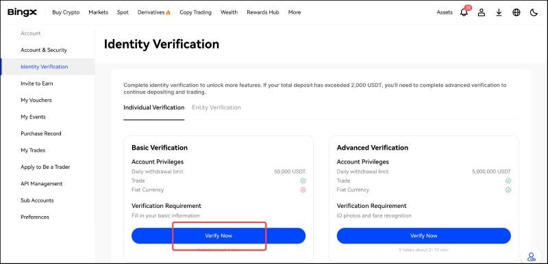 xác minh kyc cơ bản sàn bingx
