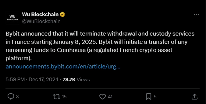 Bybit Announces Suspension of Operations in the French Market