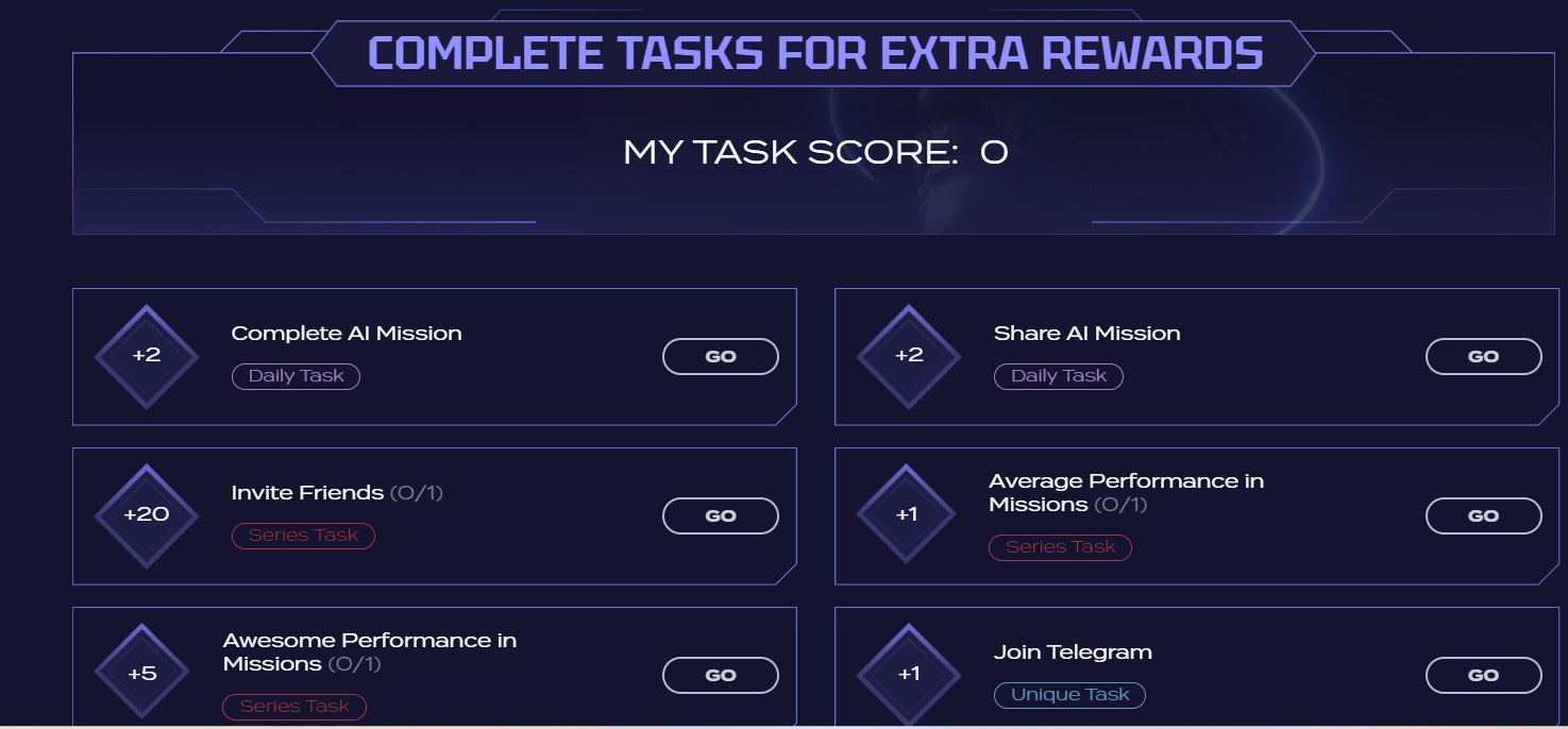 Scroll through the list of tasks and complete additional missions