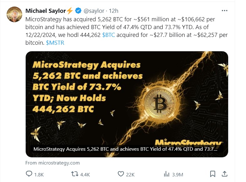 Michael Saylor thông báo khoản mua Bitcoin mới nhất