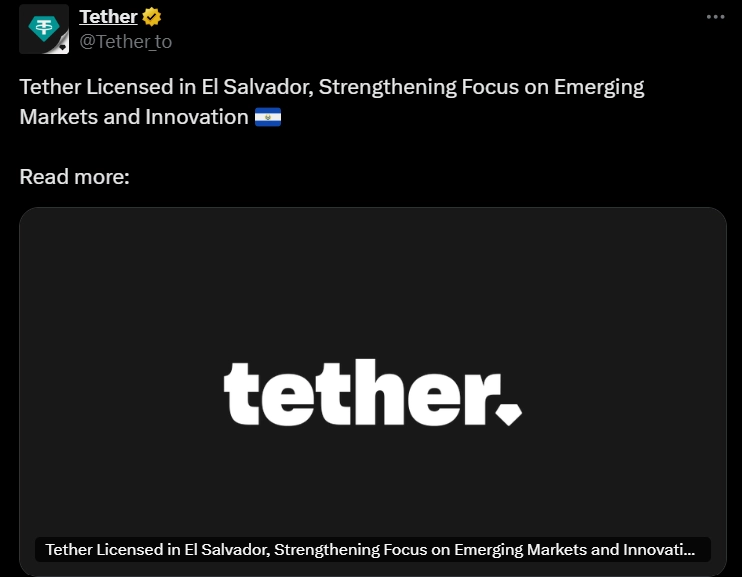 Tether Announces Relocation to El Salvador