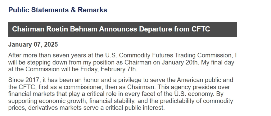 After Gary Gensler, Rostin Behnam to Step Down as CFTC Chairman on Trump's Inauguration Day