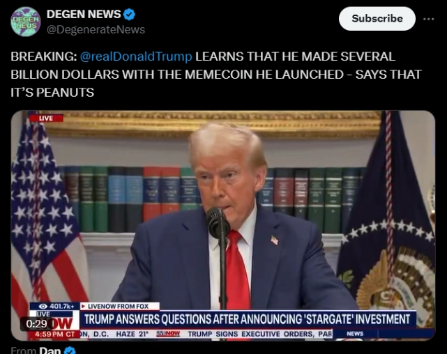 Tổng thống Donald Trump chính thức lên tiếng về memecoin do mình phát hành