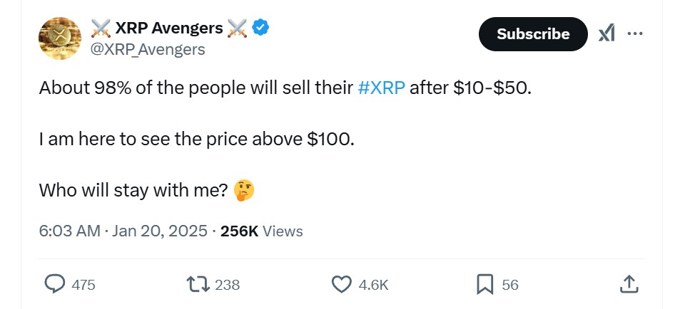 XRP Avengers trên nền tảng X