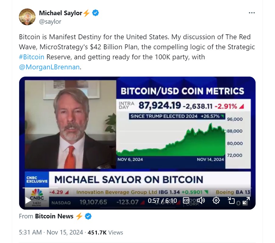 Michael Saylor muốn xây dựng kho dự trữ Bitcoin chiến lược ở Hoa Kỳ