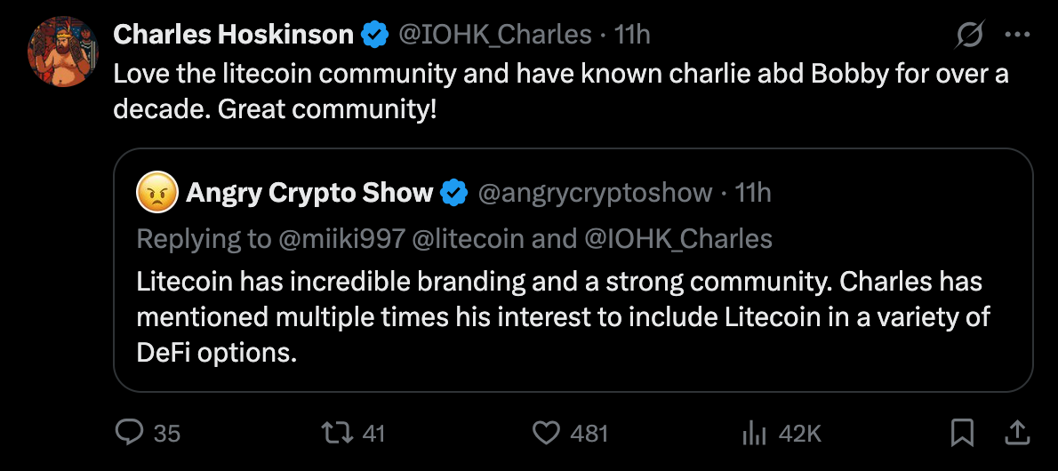 Charles Hoskinson xác nhận Cardano hợp tác với Litecoin