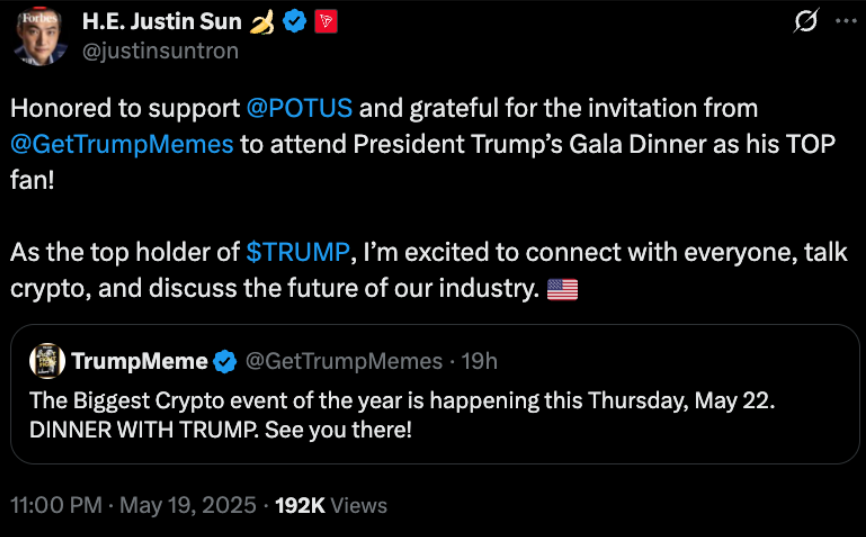 Justin Sun xác nhận trên nền tảng X