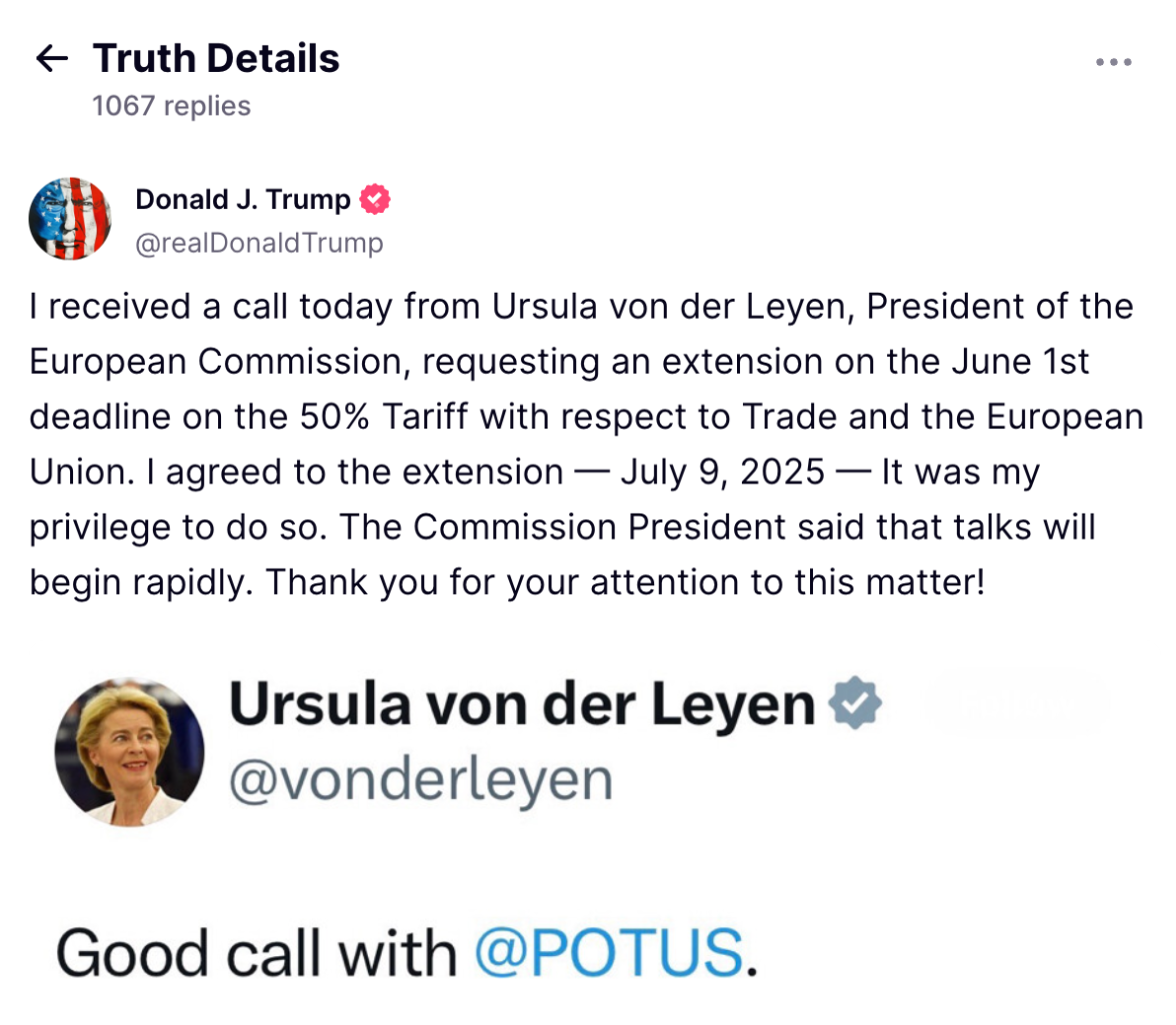 Tổng thống Donald Trump hoãn thuế cho EU