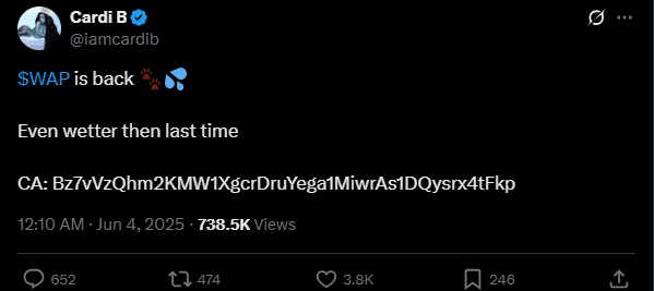 Cardi B đăng trên nền tảng X