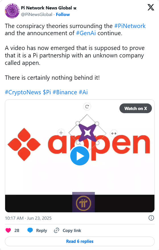 Pi Network thông báo trên nền tảng X