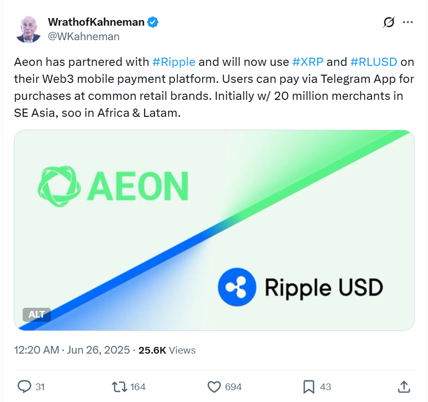 Ripple hiện sẽ sử dụng XRP và RLUSD trên nền tảng thanh toán di động Web3