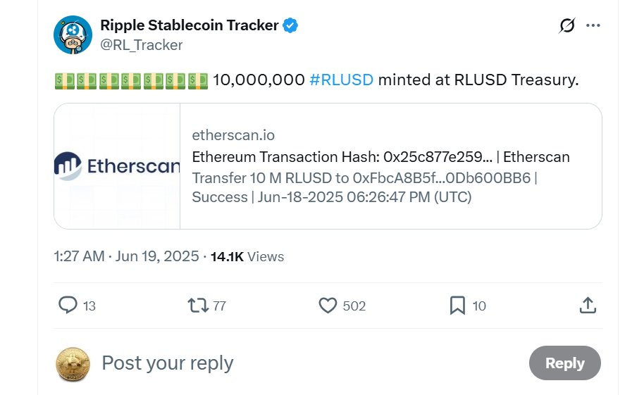 Ripple vừa phát hành thêm 10 triệu RLUSD