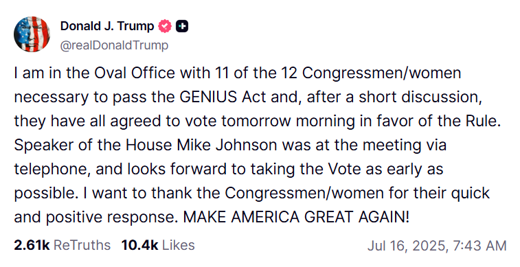 Bài đăng của Trump trên Truth Social