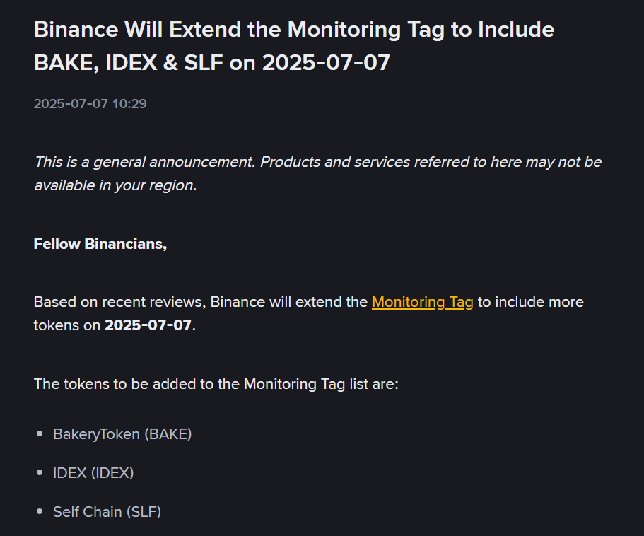 Binance đưa 3 token vào diện giám sát