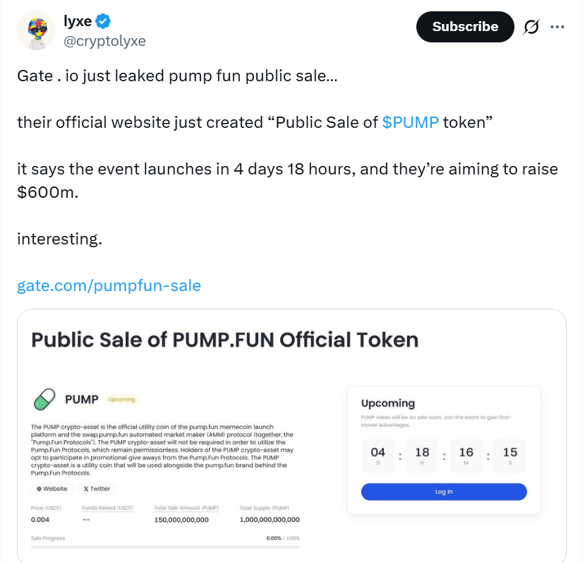 Thông tin sàn Gate.io niêm yết token PUMP
