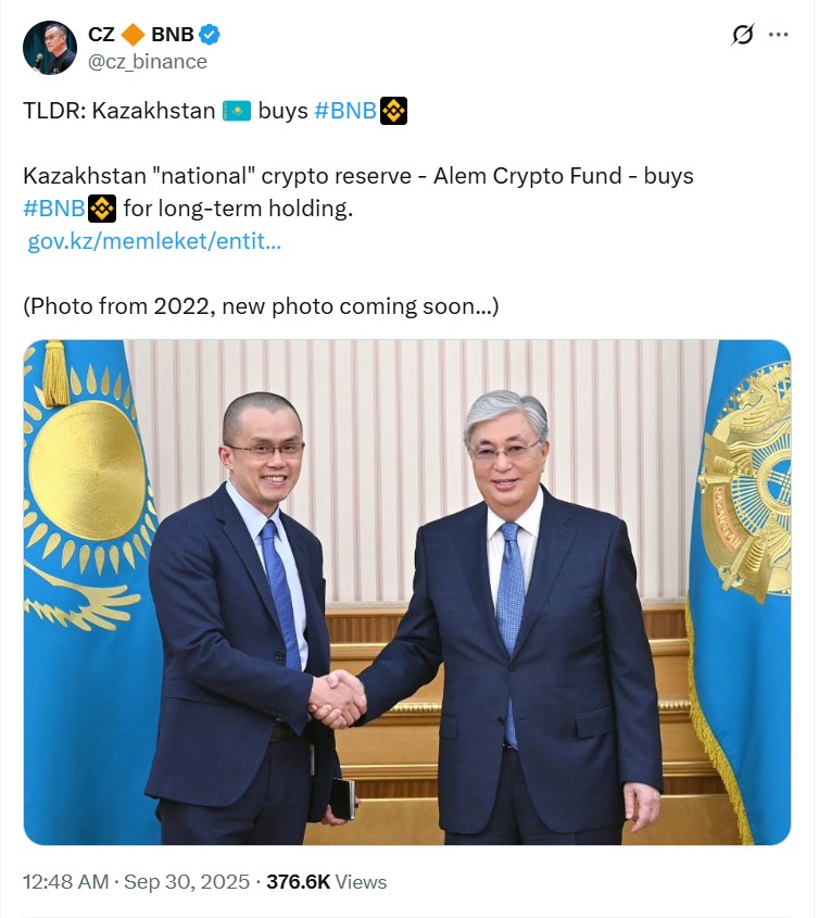 CZ gặp gỡ lãnh đạo Kazakhstan