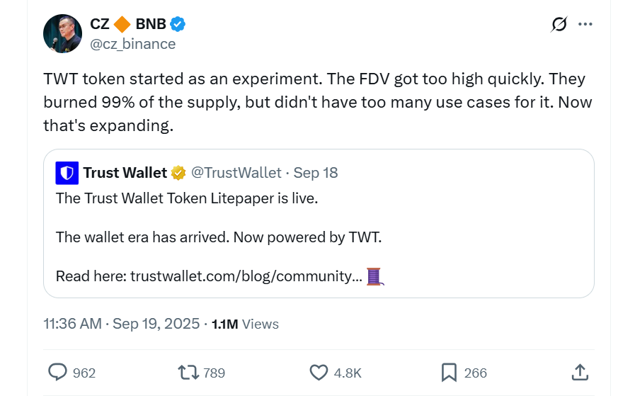 Có nên mua TWT token không khi CZ chia sẻ về dự án này