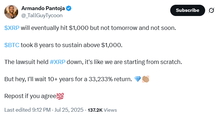 Dự đoán XRP tăng lên 1000 USD
