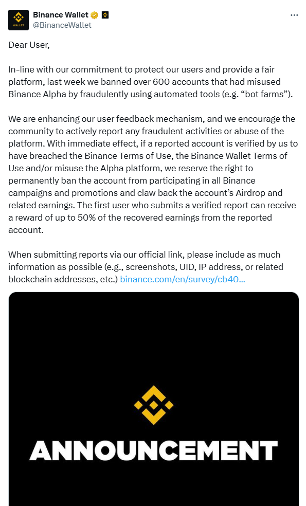 Thông báo của Binance