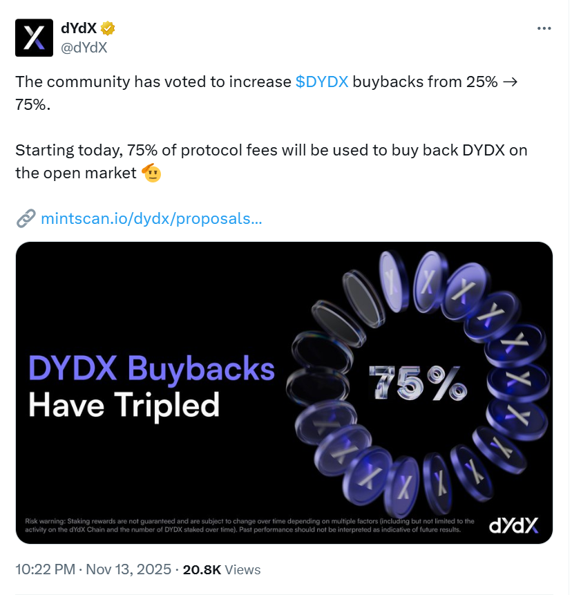 Bài đăng chính thức của dYdX