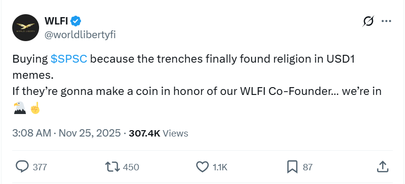 Bài đăng trên X của WLFI